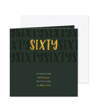 Uitnodiging met gouden sixty en papierlook stijlvol